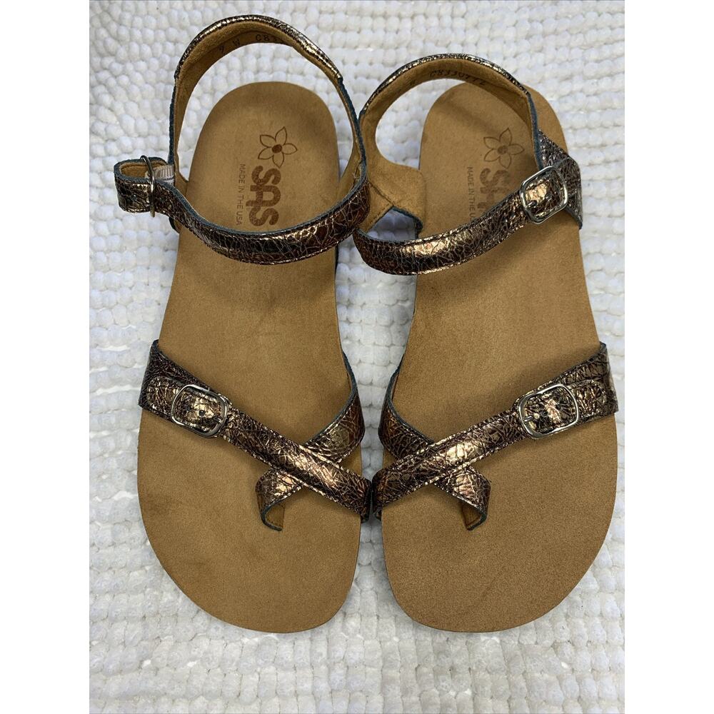 SAS Sandals Pampa Fantasia Womens Size 9 Wide Copper Gold Crinkle strap sandals - Picture 2 of 11